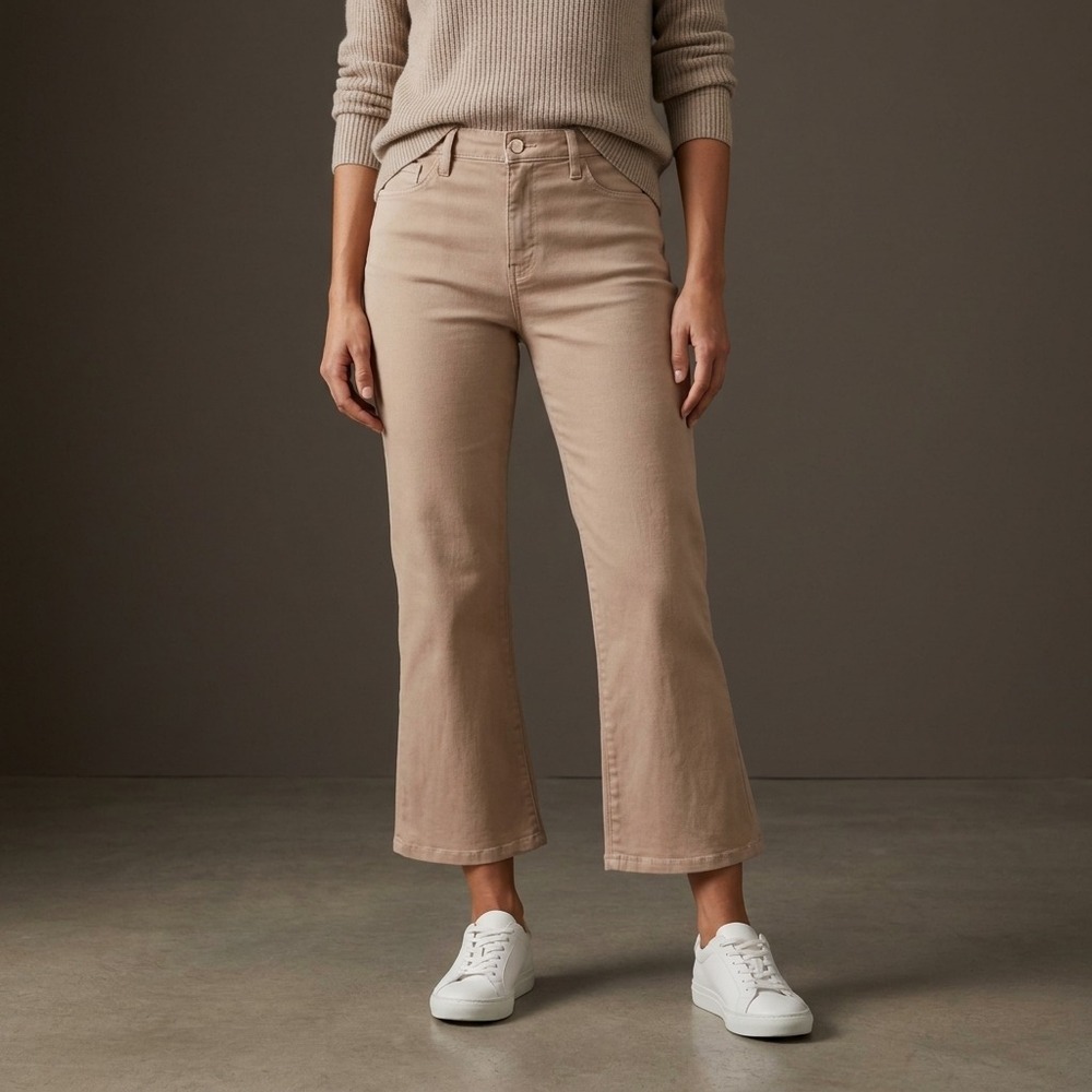 L'AGENCE Womens Kendra Cropped Flare Pants 33 Cappuccino Coated Cotton Stretch